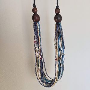 Blue beaded necklace, adjustable length